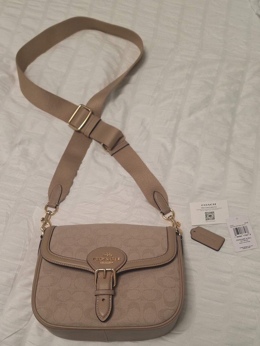 Coach Taupe Signature Canvas Crossbody with Gold Hardware